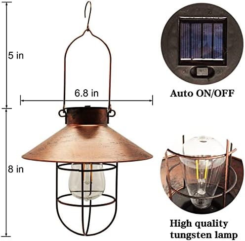 Solar Outdoor Hanging Lanterns with Handle Retro Solar Lights Patio Decor Patio IP65 Waterproof Yard Art Garden Accessories Outdoor Decorations for Christmas Porch Lawn - Image 3