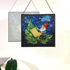 Gnome with Night Sky map Stained Glass Suncatcher – Square Hanging Window Panel for Home, Garden, Nursery, Halloween, Christmas, Memorial Day – Whimsical Glass Art Gift for Gnome Lovers cg43hu - Image 4
