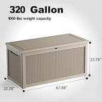 320 Gallon Waterproof Outdoor Storage Box, UV Resistant Resin Deck Box with Hydraulic Rod for Reinforced Stability, Perfect for Patio, Garden, and Pool（Grey，320 Gallon） - Image 2