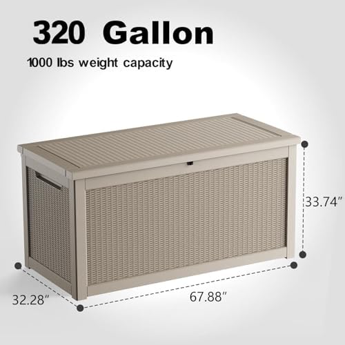 320 Gallon Waterproof Outdoor Storage Box, UV Resistant Resin Deck Box with Hydraulic Rod for Reinforced Stability, Perfect for Patio, Garden, and Pool（Grey，320 Gallon） - Image 2
