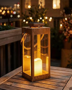 13" Large Wood Decorative Solar Lanterns Outdoor Waterproof for Porch by HERJIATK