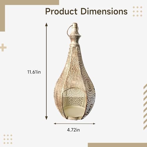 Decorative Candle Holder, Metal Hanging Light, Gourd Shaped Moroccan Lantern Lamp, Intricate Hollow Design, Elegant Bohemian Style for Home Decor, Living Room, Bedroom, Ramadan - Image 4