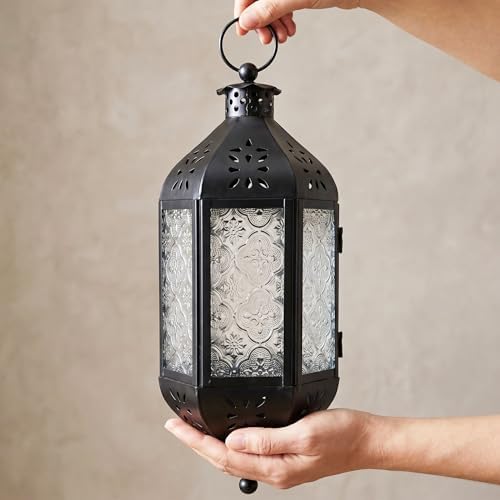 Vela Lanterns Hanging Moroccan Lantern with LED Twinkle Fairy Lights - Exotic Decorative Patio & Porch Decor, Indoor Outdoor Candle Lamp Holder with Chain (13" Large, Color Changing) - Image 4