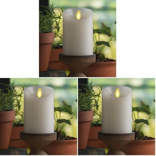 Luminara - Flameless LED Battery Operated Flickering Pillar Candles - White - Pack of 3-3x4.5 - Realistic Moving Flame Real Wax Indoor/Outdoor Decor by Luminara
