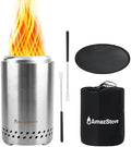 Spinning Flame Tabletop Fire Pit by AmazStove, Low Smoke Stove Outdoor Safe Burning Firepits, Fueled Pellets or Wood, Travel Bag&mat&Forks Included, 10 x 6 Silver by AmazStove