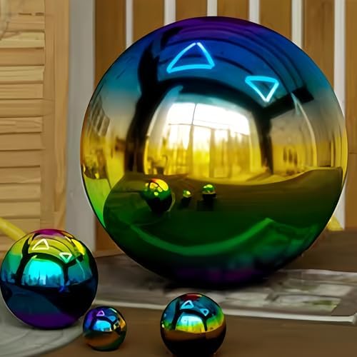 Outdoor Garden Gazing Mirror Ball: Gazing Ball, Stainless Steel Garden Mirror Globe, for Home Outdoor Pond Swimming Pool Decoration Gift, Hollow Floating Reflective Globe (Rainbow,8in) - Image 5