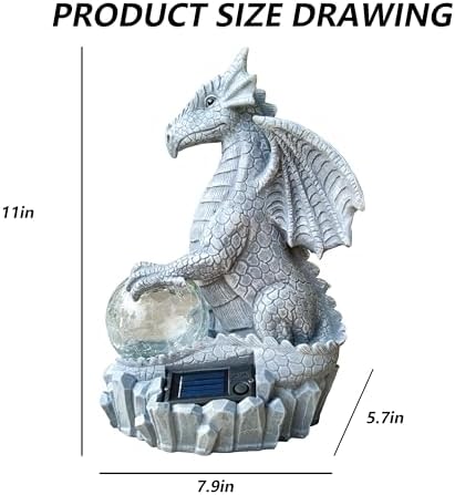 Dragon Solar Garden Statues Outdoor Decoration with Magic Orb,Dragon Figurine Solar LED Lights Lawn Décor,Outside Statue Ornament for Patio, Balcony, Yard,Unique Gifts for Mom Grandma - Image 3