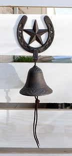 Ebros Gift Cast Iron Rustic Vintage Western Star Horseshoe Door Wall Dinner Yard Bell Outdoor Southwestern Farmhouse Cowboy Cowgirl Accent Bells - Image 6