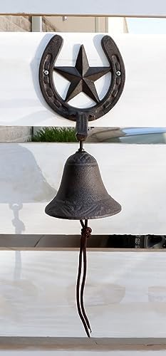 Ebros Gift Cast Iron Rustic Vintage Western Star Horseshoe Door Wall Dinner Yard Bell Outdoor Southwestern Farmhouse Cowboy Cowgirl Accent Bells - Image 6