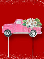 Garden Stake Vintage Truck W Flowers Metal Colorful Lawn Yard Entry Spring Summer Outdoor Decor Home Business 18"x18" (Pink Truck) - Image 5