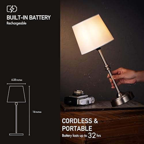 O'Bright Seraph Cordless Rechargeable LED Table Lamp, Brushed Nickel - Image 2