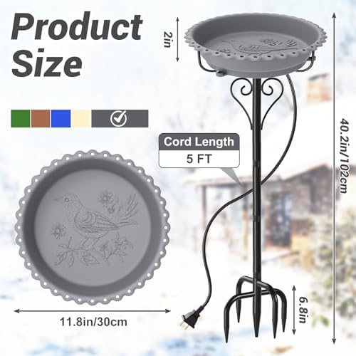 Metal Bird Bath for Outside,Heated Bird Bath for Winter with 5-Prong Base for Garden Patio Yard Lawn - Image 6