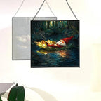 Floating Leaf Gnome Stained Glass Suncatcher – Square Hanging Window Panel for Home or Greenhouse – Whimsical Glass Art Gift for Garden Lovers, Christmas, Halloween, Father Days fFUfVq - Image 4