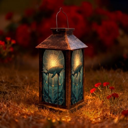 Solar Lantern Surreal Ocean Whale Stained Outdoor Waterproof Garden Hanging Lantern Solar Powered Lighting Outside Solar Light for Patio Yard Camping, Gifts for Women Mom by Unknown