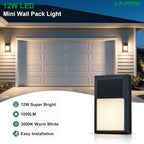 LIT-PaTH Outdoor Wall Light Fixture, Aluminum, LED 3000K, Black, 2 Pack - Image 2