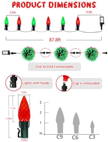 Connectable C6 Christmas Lights Outdoor String 78FT 240 LED Red Green - Image 2