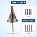 Solid Brass Wall Mounted Ship Hanging Antique Brass Bell for Reception, School, Outdoor, Indoor, Dinner & Chruch - 6 Inch by The Metal Magician - Image 3