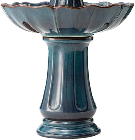 Glitzhome Outdoor 3 Tier Pedestal Fountain with LED Light & Pump - 45.25" H, Ceramic Turquoise Water Fountains Waterfall Large Floor-Standing Garden Fountain for Patio, Lawn, Backyard - Image 4