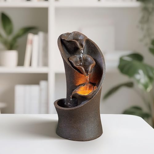 Kalona Tabletop Waterfall Fountain, 3-Tier Indoor Water Fountain for Home Office Decor, Relaxing LED Fountains with Artistic Stone-Look Design for Meditation (23005) by Kalona