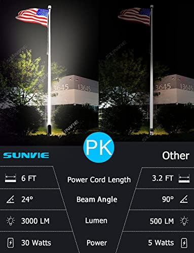 SUNVIE 30W Outdoor LED Spotlight 120V Waterproof Landscape Spotlights 3000LM Ultra Bright Spot Lights Outdoor 3000K Warm White Landscape Lights with 6 FT Cord for Flag Pole Tree Yard Path Garden Decor - Image 3
