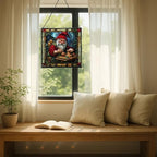 Gnome with Wooden Toys Stained Glass Suncatcher – Square Hanging Window Panel for Home, Garden, Nursery, Halloween, Christmas, Memorial Day – Whimsical Glass Art Gift for Gnome Lovers u59o41 - Image 7