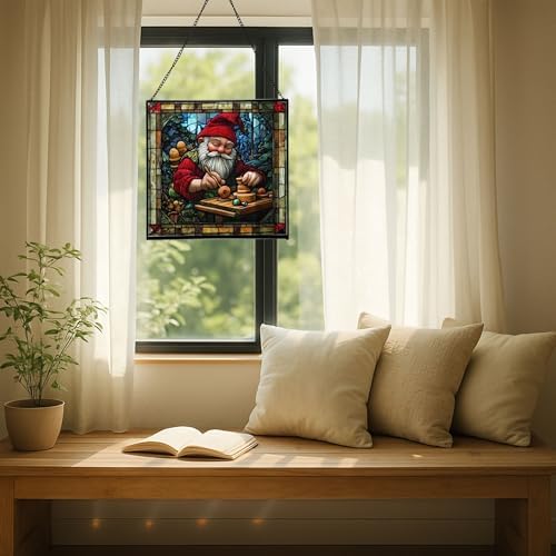 Gnome with Wooden Toys Stained Glass Suncatcher – Square Hanging Window Panel for Home, Garden, Nursery, Halloween, Christmas, Memorial Day – Whimsical Glass Art Gift for Gnome Lovers u59o41 - Image 7
