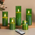 Eywamage Green Glass LED Pillar Candles with Remote Batteries Set of 5 by EywamageCandles