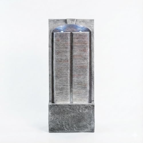 39" Modern Outdoor Water Fountain with LED Lights, Freestanding Waterfall - Image 3