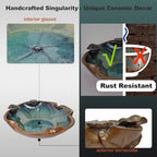 Ceramic Birdbath Solar Fountain, 12.5-Inch Heavy Duty Ceramic Bird Bath Bowl for Outdoor Water Fountain, Wildlife Drinking Station & Ground Feeder, Garden Patio Décor - Image 3