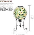 Alpine Corporation 10" Diameter Outdoor Solar Floral Mosaic Glass Gazing Globe with Metal Stand, Gazing Balls Yard Decor, 17" H - Yellow - Image 3