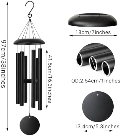 Wind Chimes for Outside Deep Tone, 38" Large WindChimes with 6 Tubes, 100% Rustproof Aluminum, Memorial Gift or Garden Patio Porch and Outdoor Décor(Black) - Image 2