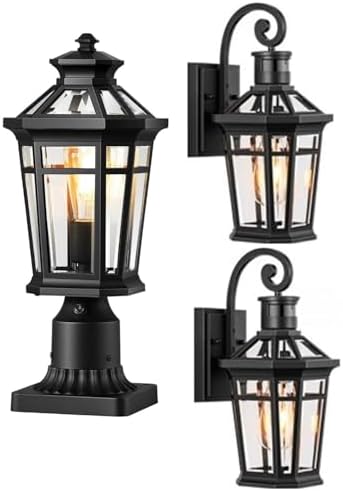 Dusk to Dawn Outdoor Post Lights Hard Wired with Pier Mount Base, 2 Packs Outdoor Lighting with Motion Sensor for Garage by OPAXIS
