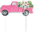Garden Stake Vintage Truck W Flowers Metal Colorful Lawn Yard Entry Spring Summer Outdoor Decor Home Business 18"x18" (Pink Truck) by STC+World