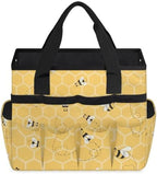 Honeycomb Bee Garden Tool Bag for Women Waterproof & Reusable Heavy Duty Gardening Tote Storage Organizer Toiletry Bag with 10 Pockets for Garden Lawn Yard Casual Camp - Image 2