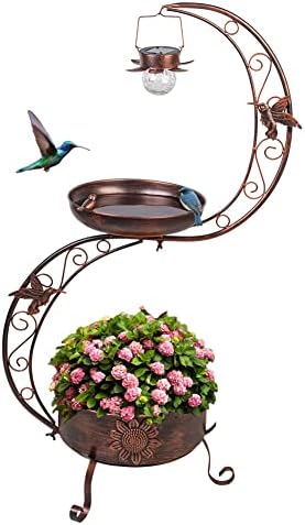 VEWOGARDEN S Bird Baths for Outdoors Metal Standing Bird Bath with Solar Lamp Vintage Garden Birdbaths with Flower Planter Pedestal(36" H * 19.6" W) by VEWOGARDEN