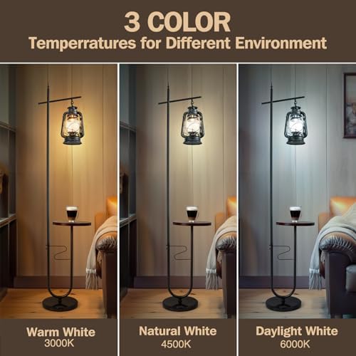Vintage Floor Lamp with Table,Classical Lantern Standing Rustic Farmhouse Nightstand Hanging Arc Floor Lamp with Black Silver Finish,for Living Room,Bedroom,Reading Room(Silver) - Image 3
