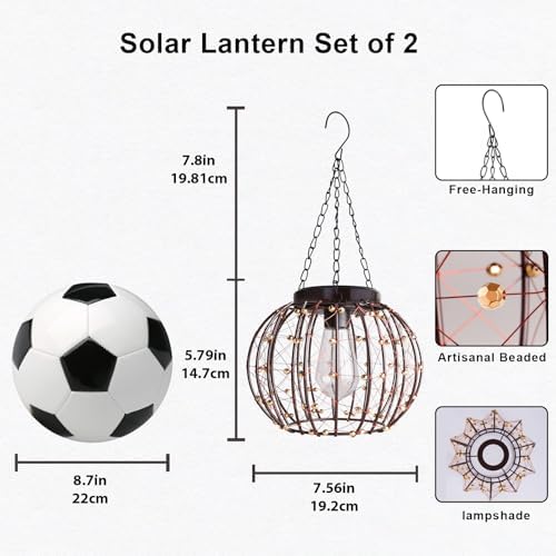 Hanging Solar Lanterns Outdoor Waterproof, Vintage Copper Hanging Lights, Solar Chandelier for Yard Garden Gazebo Pergola Porch Decor, 2 Pack - Image 5