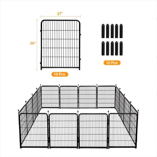 Getlay Doorless 56in(H) Black Metal Garden Fences and Borders, 10 Panels Total 22.1 Ft(L), Garden Fence for Dogs, Animal Barrier Fence, Fencing for Flower Beds, Dog Digging Fence Barrier - Image 2