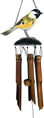 Cohasset Gifts Bamboo Wind Chime | #175CH | Chickadee Bamboo Wind Chime | Wood, Outdoor, Home Décor for Decks, Garden, Porch | Hand Painted Golden Tan | by CohassetGiftsGarden