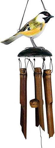 Cohasset Gifts Bamboo Wind Chime | #175CH | Chickadee Bamboo Wind Chime | Wood, Outdoor, Home Décor for Decks, Garden, Porch | Hand Painted Golden Tan | by CohassetGiftsGarden