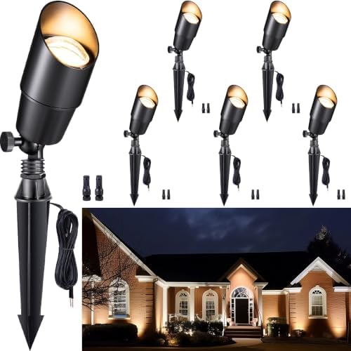 Gardenreet Solid Brass Spot Lights - Black Low Voltage Landscape Spotlight Outdoor, 12V LED Uplights Wired, Waterproof Electric for Patio Wall Without MR16 Bulb (6 Pack) by Gardenreet
