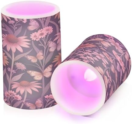 Vintage Pressed Flowers Flameless Candles with Remote Control Candles with Timer Waterproof Electronic Lights Glitter Led for Night Battery Operated Pillar 2-Piecing Set - Image 2