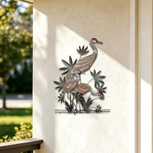 Sandhill Crane Metal Wall Art Rustic Heron Plaque Large Wildlife Sculpture for Garden Patio Porch Outdoor Decor Elegant Bird Silhouette Home Living Room Ornament (16 INCH) - Image 3