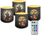 4 Pack Fall Led Candles with Remote - Black Cat Owl Flameless Candles - Autumn Battery Operated - Warm Light Flickering - Hallowe'en, Halloween Day Table Decorations, Gift by WelcometoLuarisgur