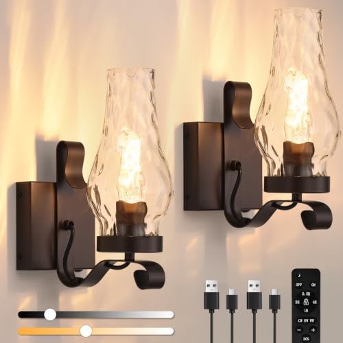 Vintage Battery Operated Wall Sconces Set of 2, Rustic Wall Lights by EIDEARAYHomeLighting