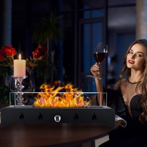 Mingzhe 28" Rectangle Tabletop Fire Pit Smokeless Outdoor Fireplace with Glass Wind Guard for Patio and Backyard, Iron and Tempered Glass - Image 7