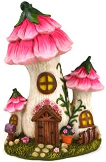 Touch of Nature Miniature 8" Pink Mushroom House with Flower, Minis - Gnome - Fairy Garden Accessories - Miniature Figurines by Touch+of+Nature