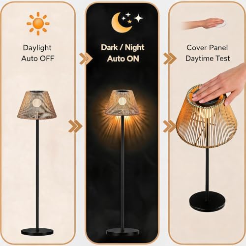 Solar Outdoor Floor Lamp with Rattan Shade, Adjustable Height - Image 2