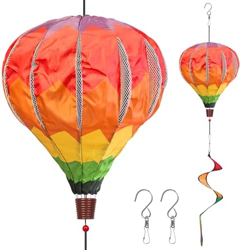 2PCS Giant Rainbow Hot Air Balloon Wind Spinners 14" W x 59" H Large Multicolor Whirligig Wind Spinner Hanging Ornaments for Yard Garden Lawn Outdoor Decorations (Multicolor-2) by DECEED