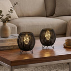 JHY DESIGN Cordless Table Lamps Set of 2, 6.5" H Battery Operated Woven Cotton Rope Lamps with 6 Hours Timer, Boho Bedside Lamps for Bedroom Living Room Home Parties Patio Events(Black) by JHYDESIGN
